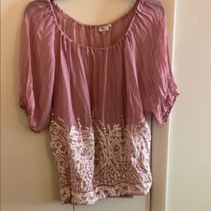 Pink Puff Sleeve Ruched Blouse with 3/4 Sleeves